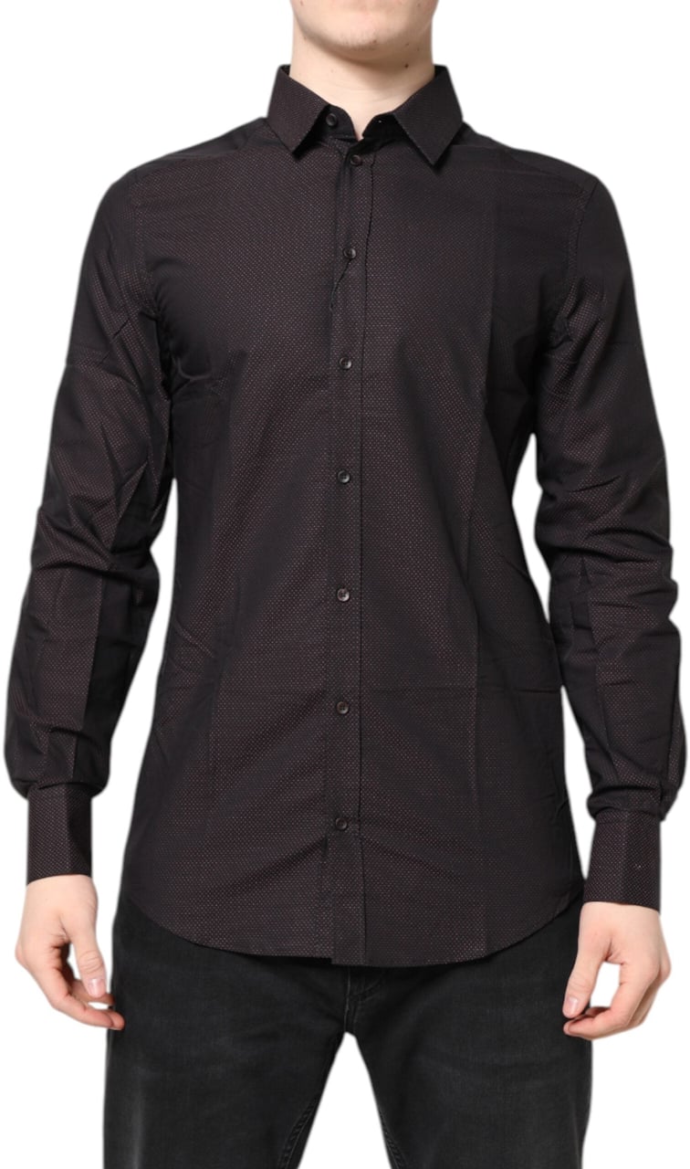 Dolce & Gabbana Maroon Jacquard Cotton GOLD Men Dress Shirt Maroon