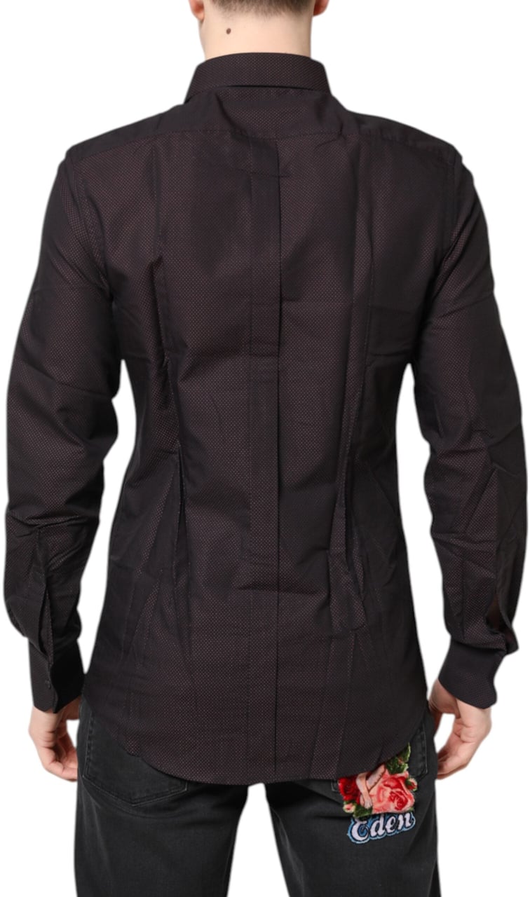 Dolce & Gabbana Maroon Jacquard Cotton GOLD Men Dress Shirt Maroon