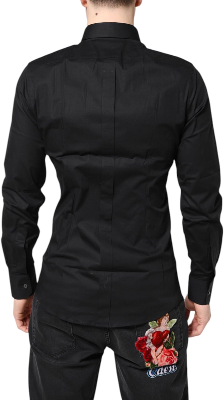 Dolce & Gabbana Black GOLD Cotton Long Sleeves Dress Shirt Zwart