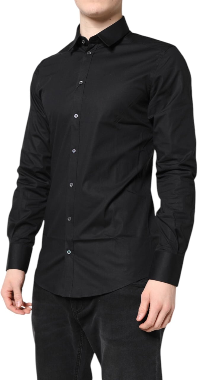 Dolce & Gabbana Black GOLD Cotton Long Sleeves Dress Shirt Zwart