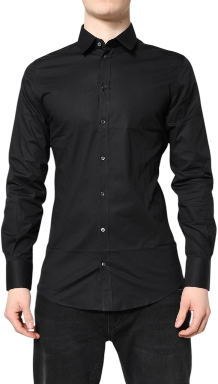 Dolce & Gabbana Black GOLD Cotton Long Sleeves Dress Shirt Zwart