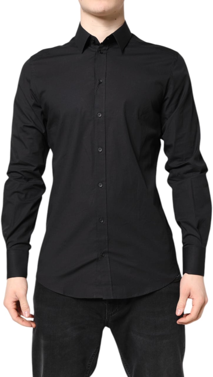 Dolce & Gabbana Black GOLD Cotton Dress Formal Shirt Zwart