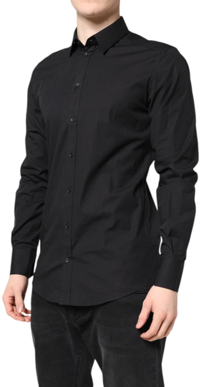 Dolce & Gabbana Black GOLD Cotton Dress Formal Shirt Zwart