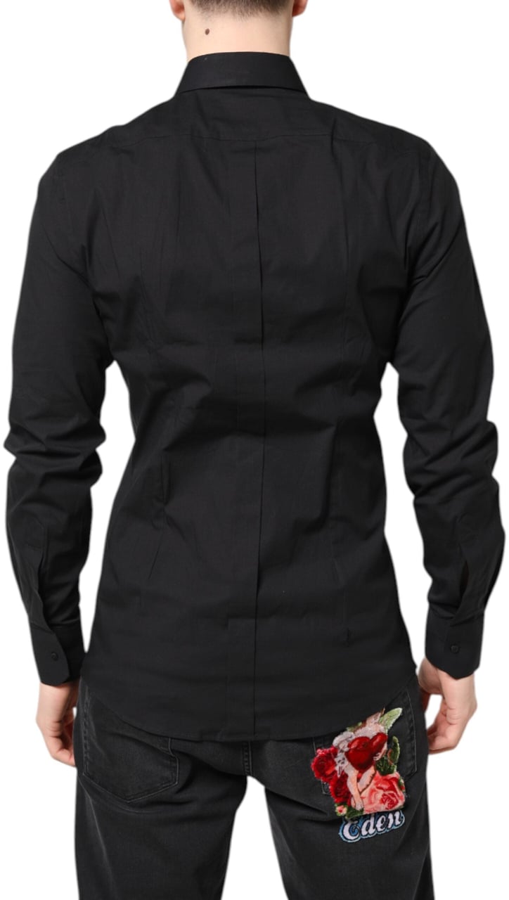 Dolce & Gabbana Black GOLD Cotton Dress Formal Shirt Zwart