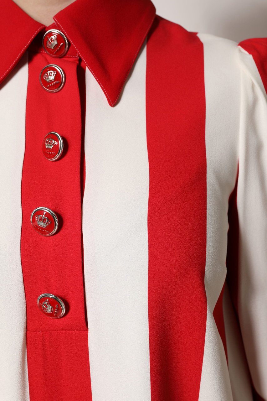 Dolce & Gabbana White Red Stripes Long Sleeves Mini Dress Divers