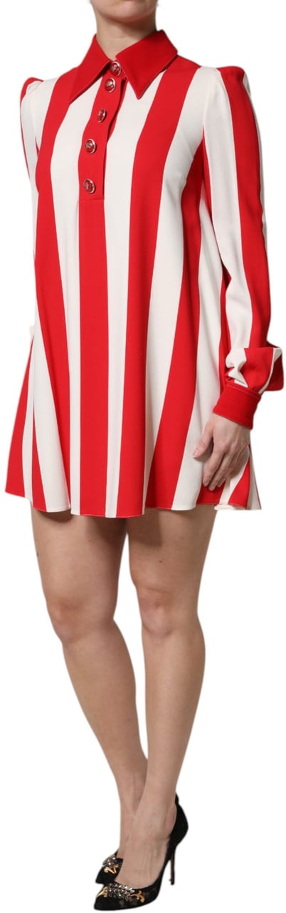Dolce & Gabbana White Red Stripes Long Sleeves Mini Dress Divers