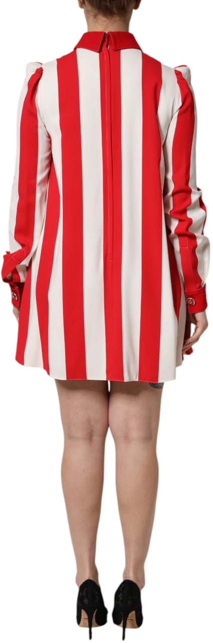 Dolce & Gabbana White Red Stripes Long Sleeves Mini Dress Divers