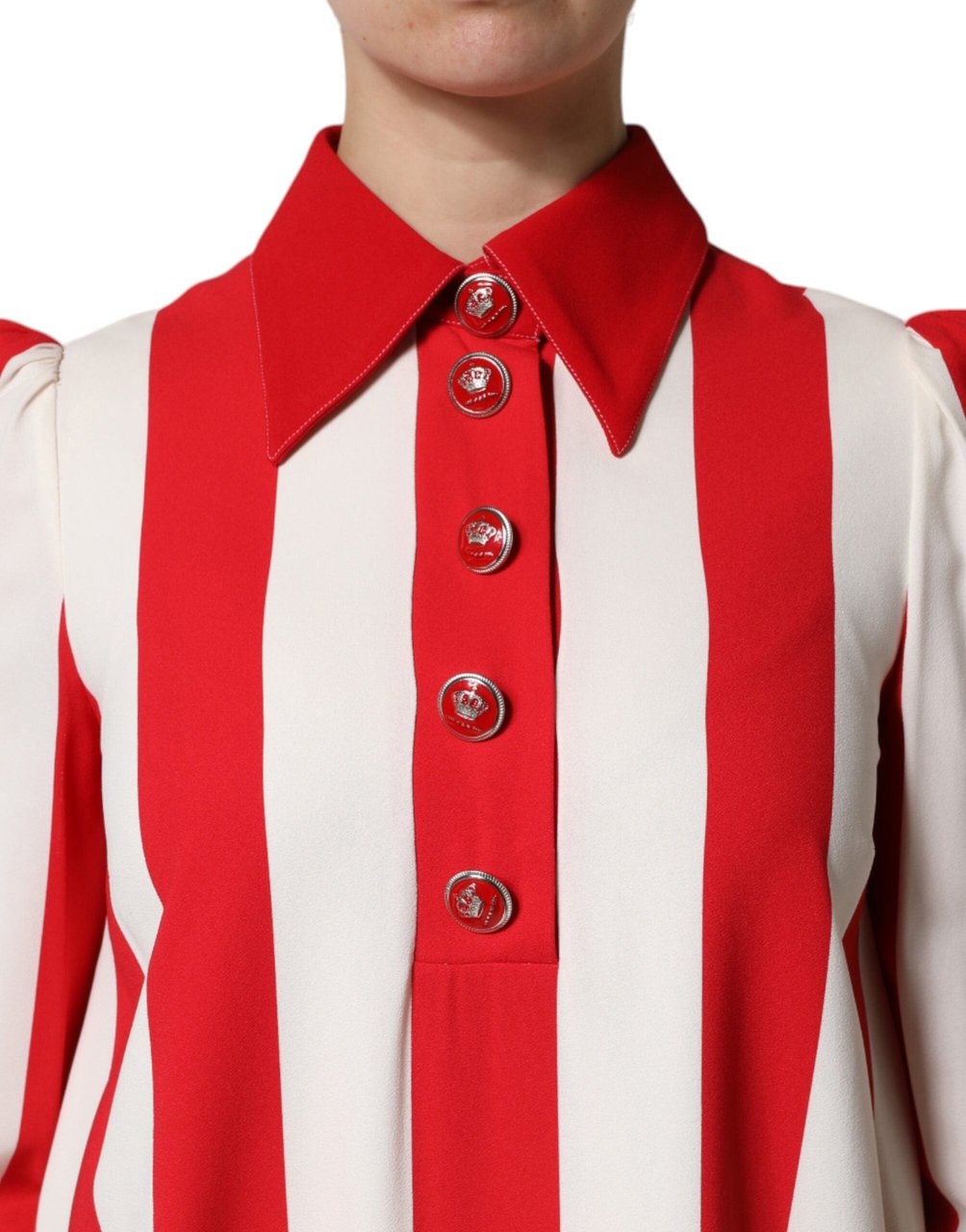 Dolce & Gabbana White Red Stripes Long Sleeves Mini Dress Divers
