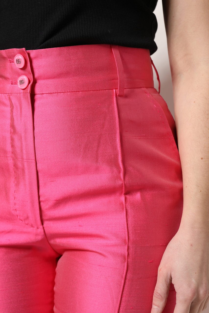 Dolce & Gabbana Pink Silk High Waist Tapered Pants Roze