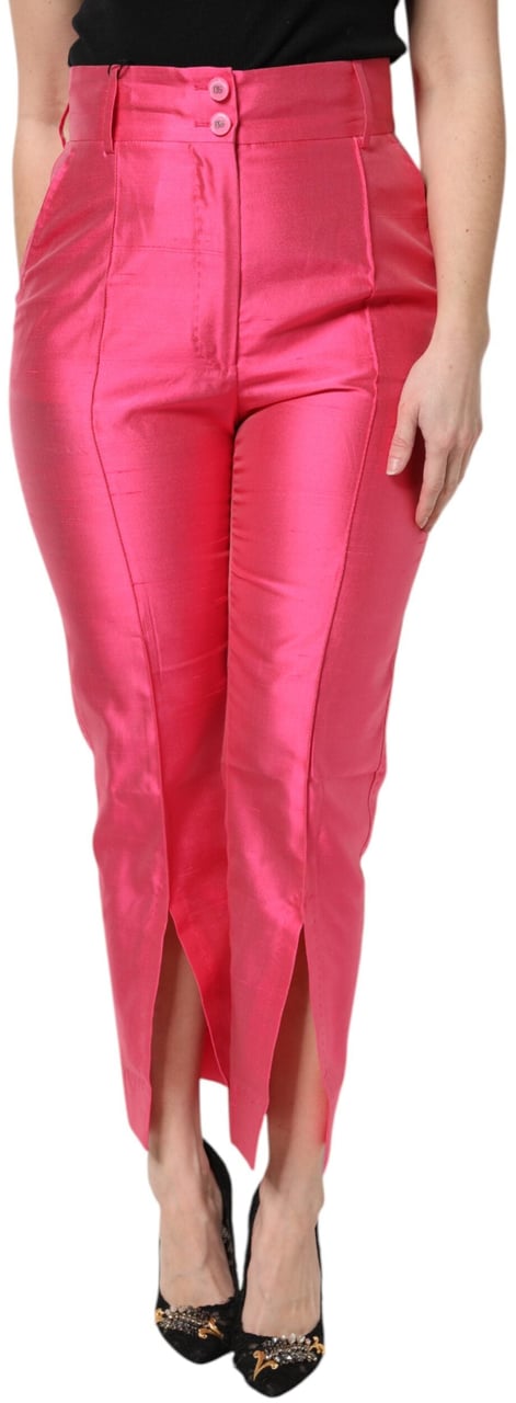 Dolce & Gabbana Pink Silk High Waist Tapered Pants Roze