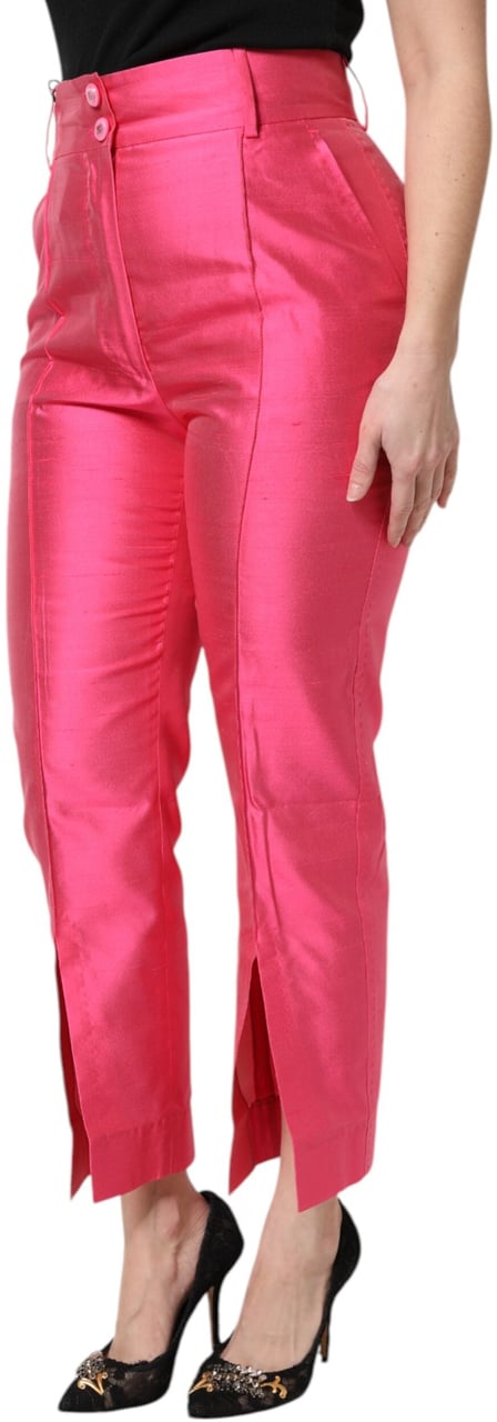 Dolce & Gabbana Pink Silk High Waist Tapered Pants Roze