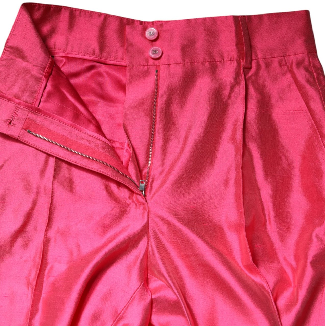 Dolce & Gabbana Pink Silk High Waist Tapered Pants Roze