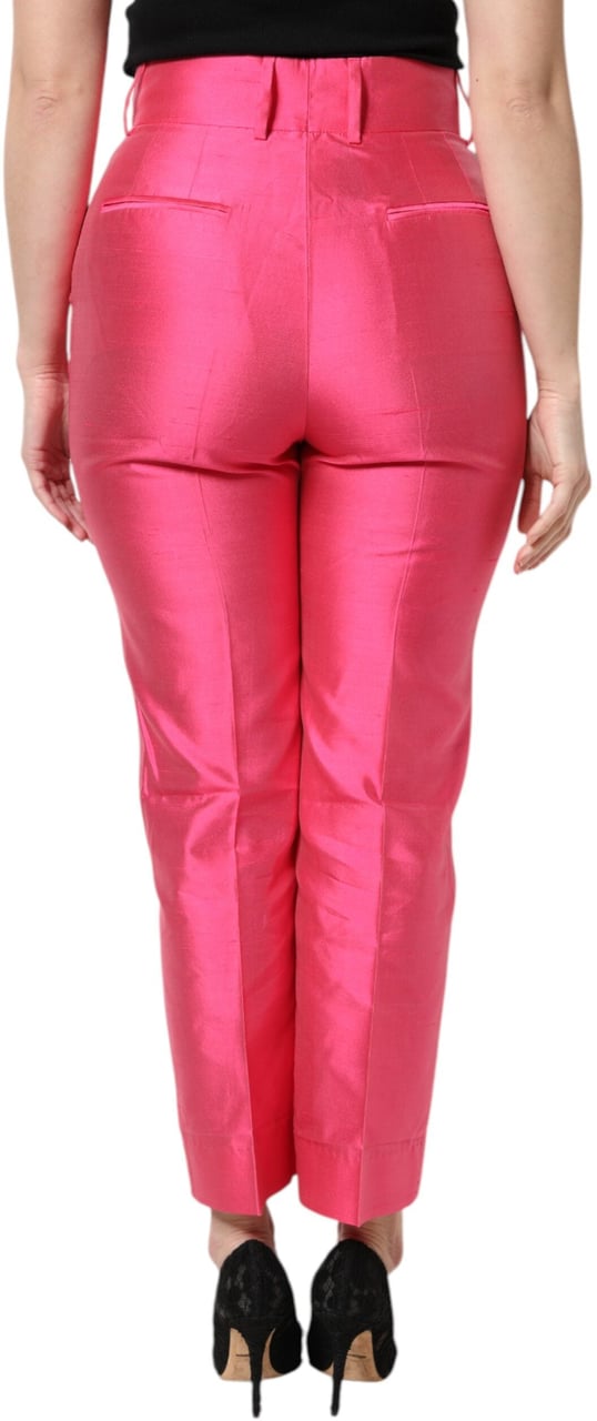 Dolce & Gabbana Pink Silk High Waist Tapered Pants Roze