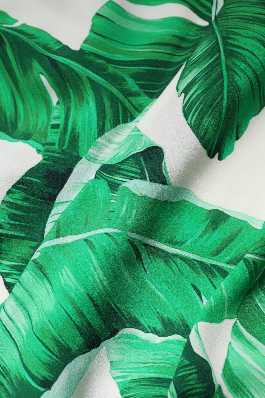 Dolce & Gabbana White Green Leaf High Waist Pants Wit