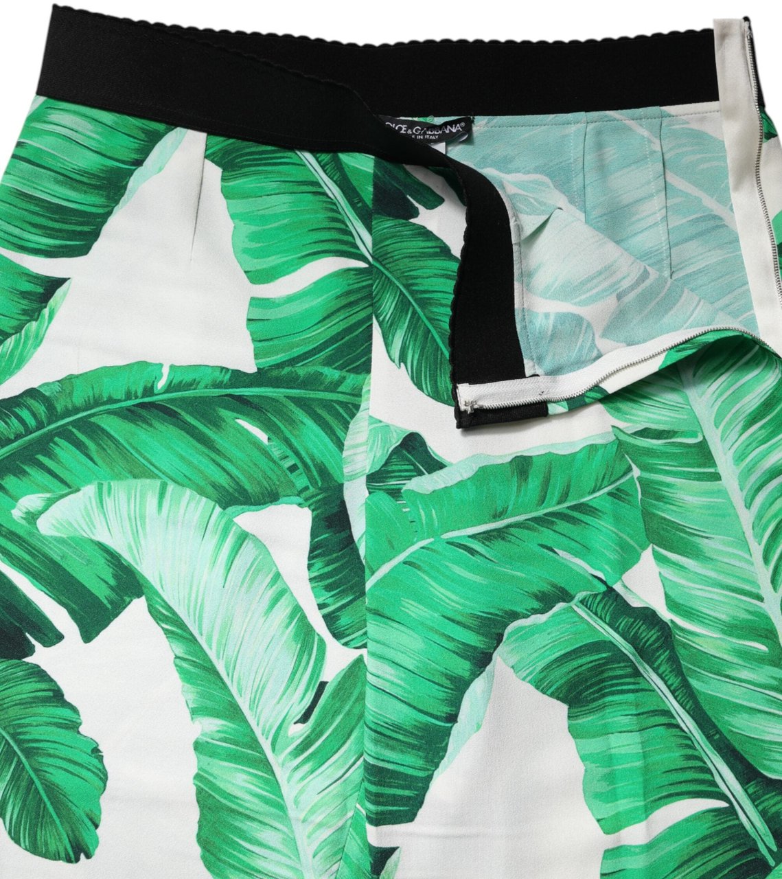Dolce & Gabbana White Green Leaf High Waist Pants Wit