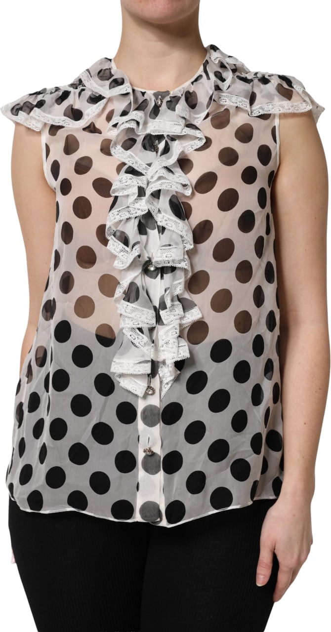 Dolce & Gabbana White Black Polka Dot Cotton Sleeveless Top Divers
