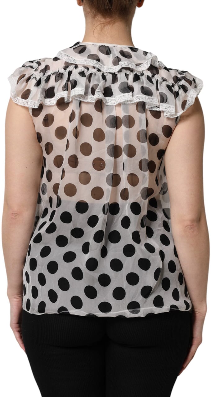 Dolce & Gabbana White Black Polka Dot Cotton Sleeveless Top Divers