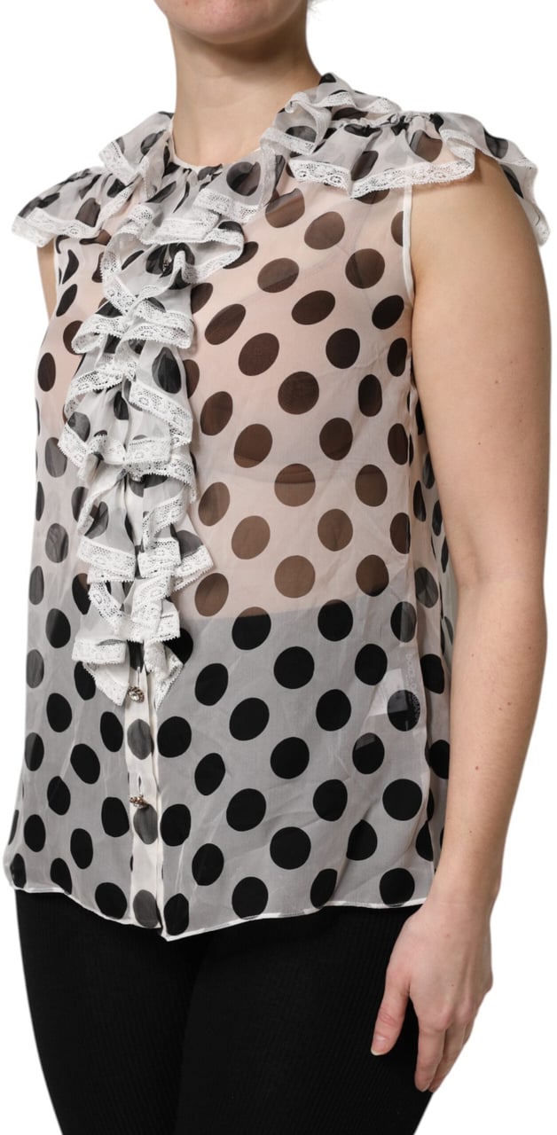 Dolce & Gabbana White Black Polka Dot Cotton Sleeveless Top Divers