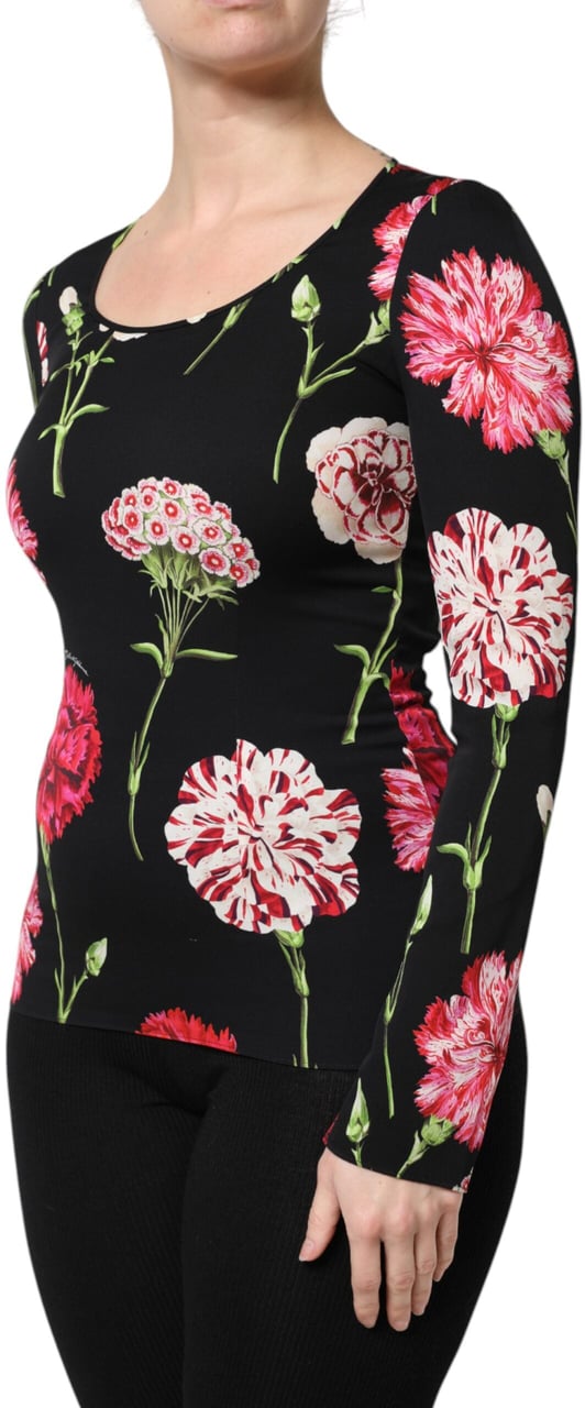 Dolce & Gabbana Black Floral Long Sleeve Women Blouse Top Zwart