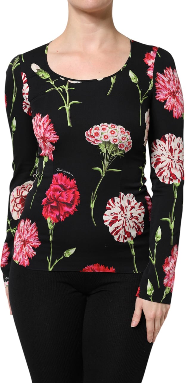 Dolce & Gabbana Black Floral Long Sleeve Women Blouse Top Zwart