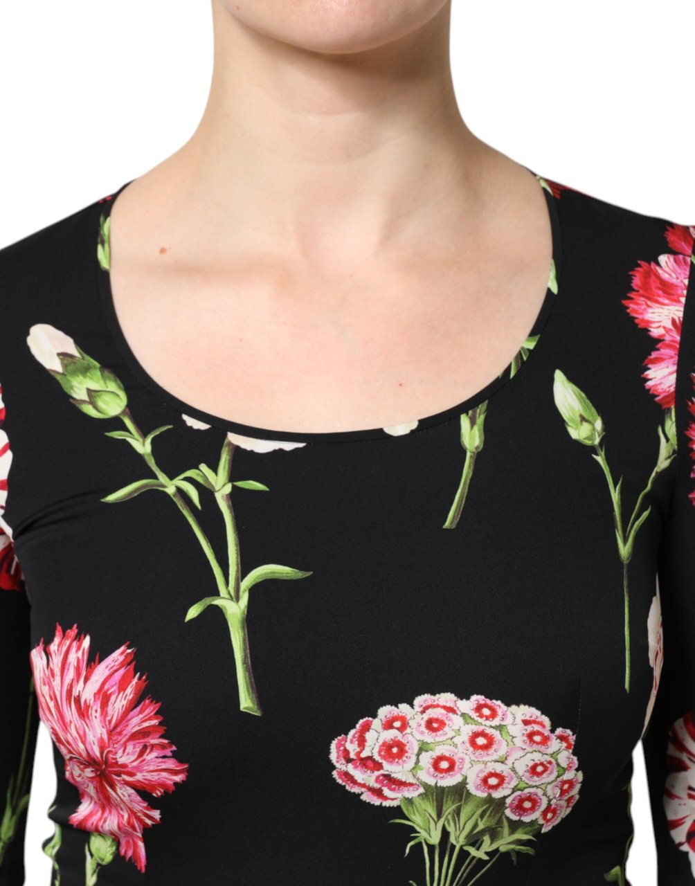 Dolce & Gabbana Black Floral Long Sleeve Women Blouse Top Zwart