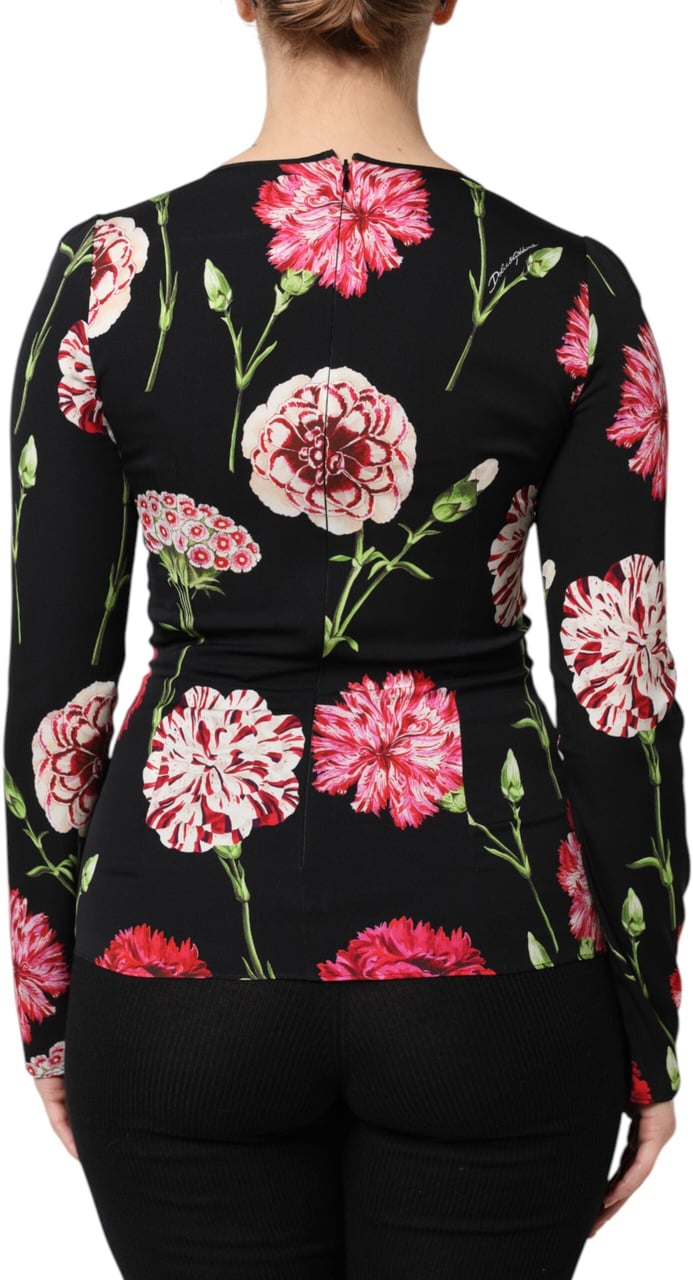 Dolce & Gabbana Black Floral Long Sleeve Women Blouse Top Zwart