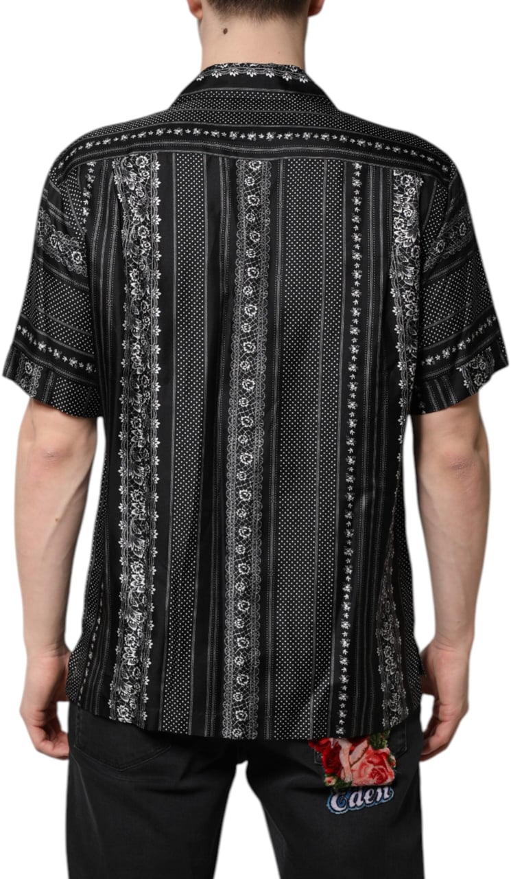 Dolce & Gabbana Black Silk Floral Print Short Sleeves Shirt Zwart