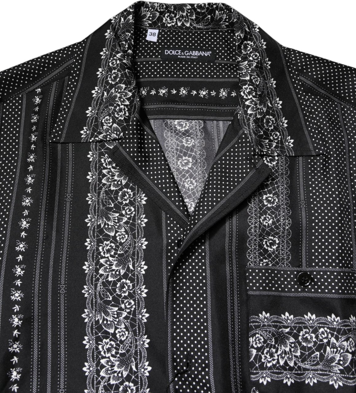 Dolce & Gabbana Black Silk Floral Print Short Sleeves Shirt Zwart