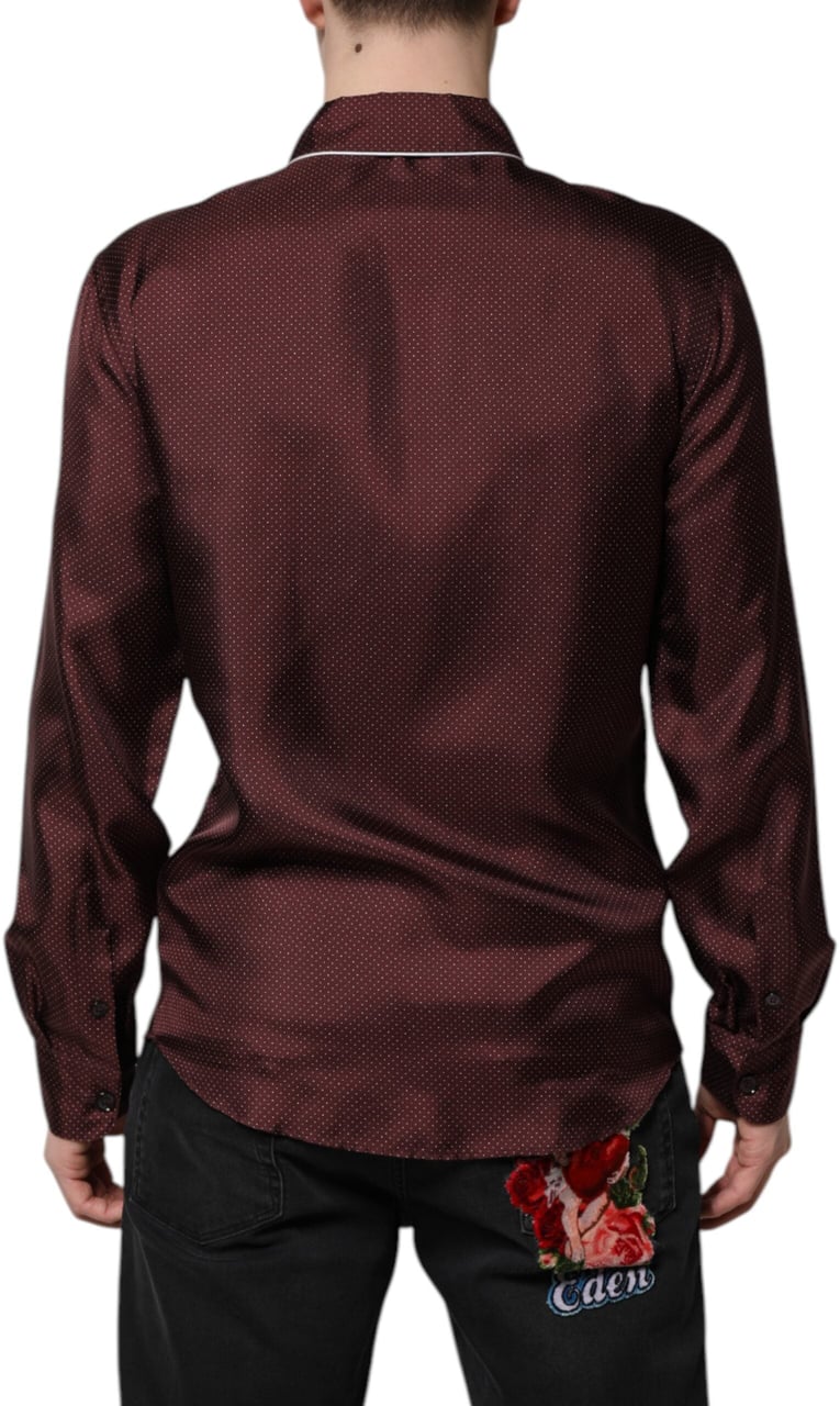 Dolce & Gabbana Burgundy Silk Dotted Long Sleeves Shirt Maroon