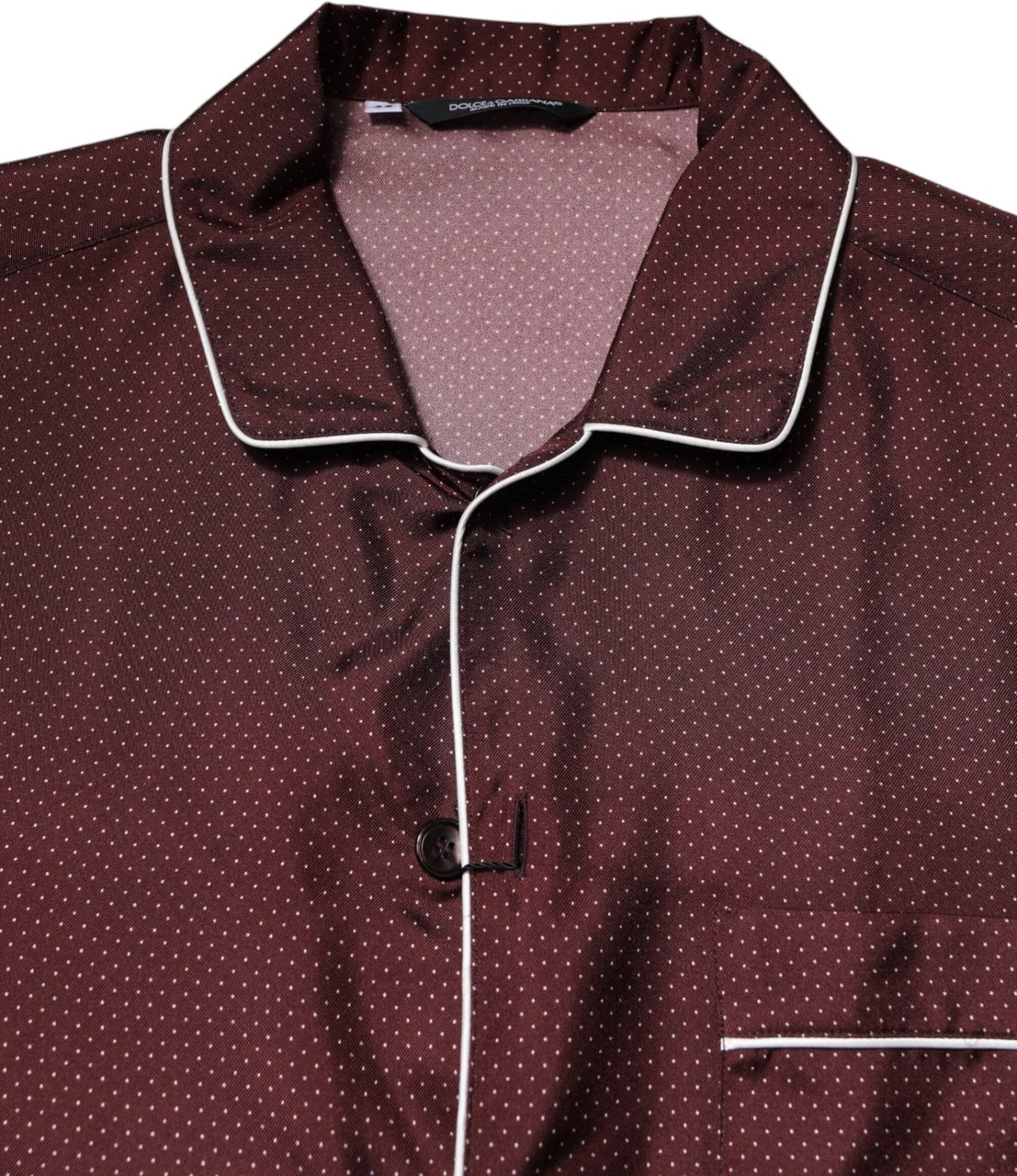 Dolce & Gabbana Burgundy Silk Dotted Long Sleeves Shirt Maroon
