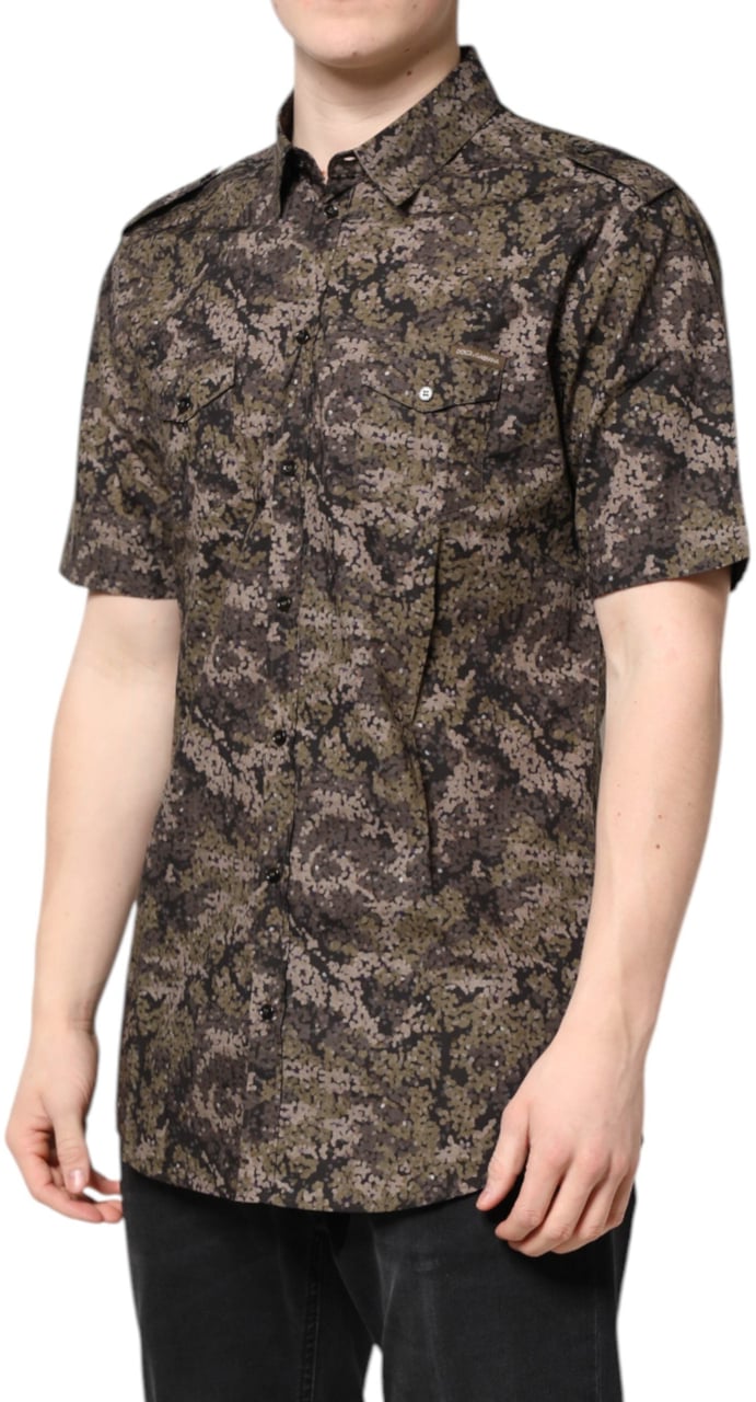 Dolce & Gabbana Multicolor Camouflage Button Down GOLD Shirt Divers