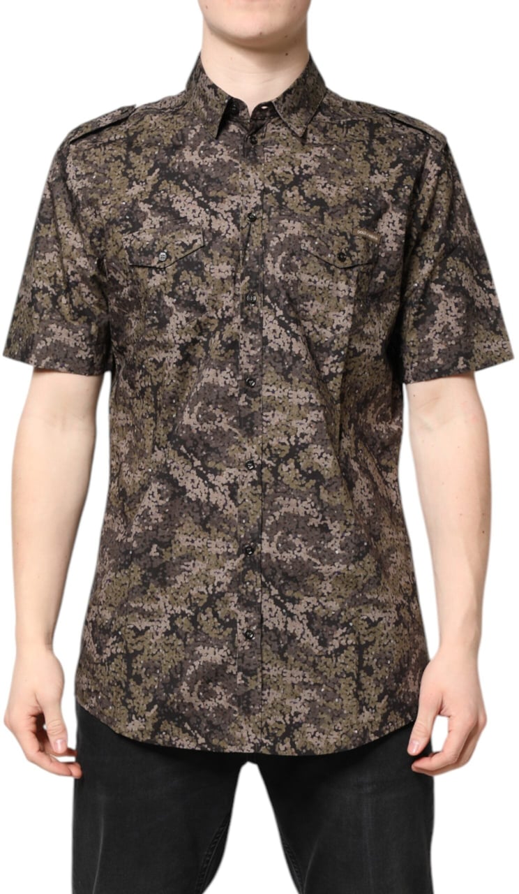 Dolce & Gabbana Multicolor Camouflage Button Down GOLD Shirt Divers