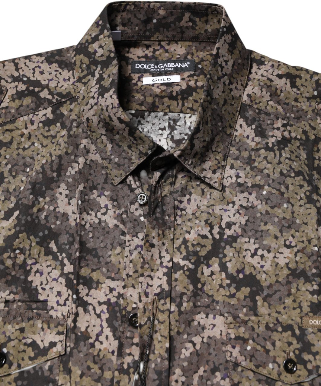 Dolce & Gabbana Multicolor Camouflage Button Down GOLD Shirt Divers