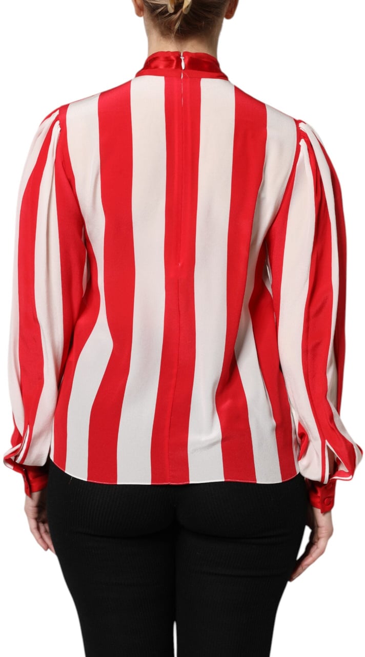 Dolce & Gabbana Red White Stripes Ascot Collar Blouse Top Divers