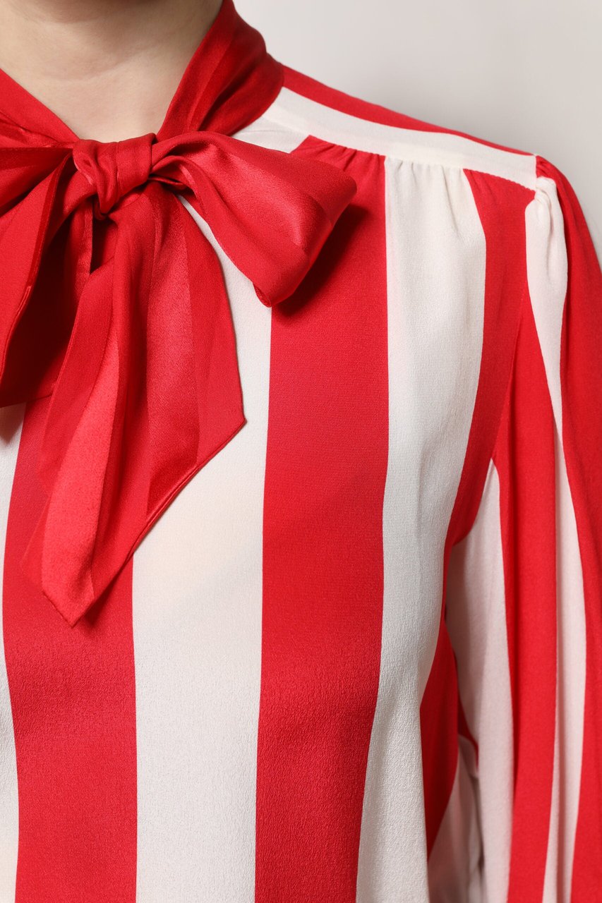 Dolce & Gabbana Red White Stripes Ascot Collar Blouse Top Divers