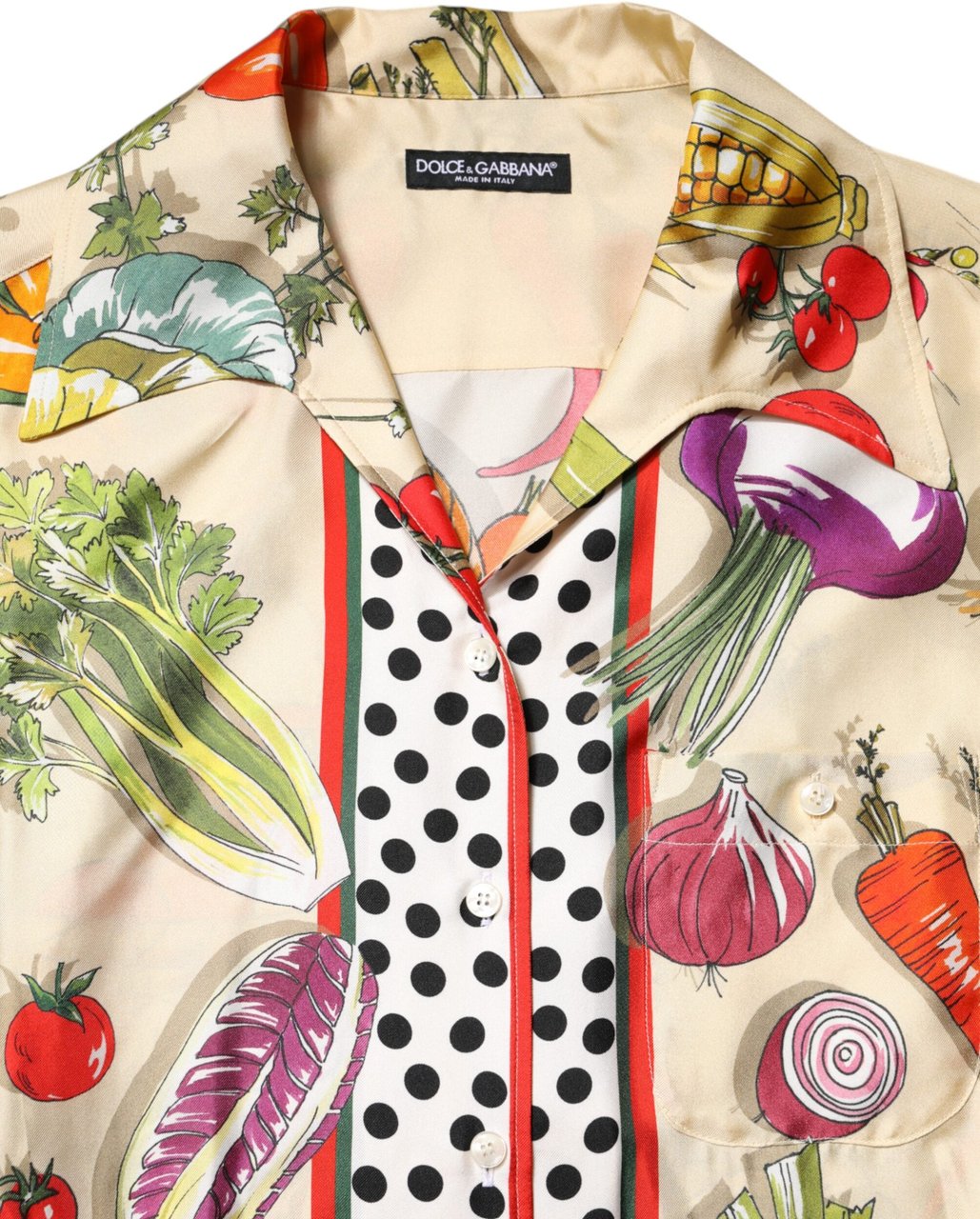Dolce & Gabbana Multicolor Vegetables Silk Long Sleeves Top Divers