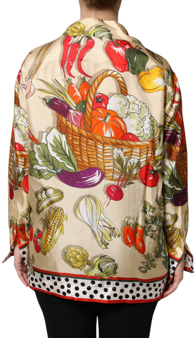 Dolce & Gabbana Multicolor Vegetables Silk Long Sleeves Top Divers