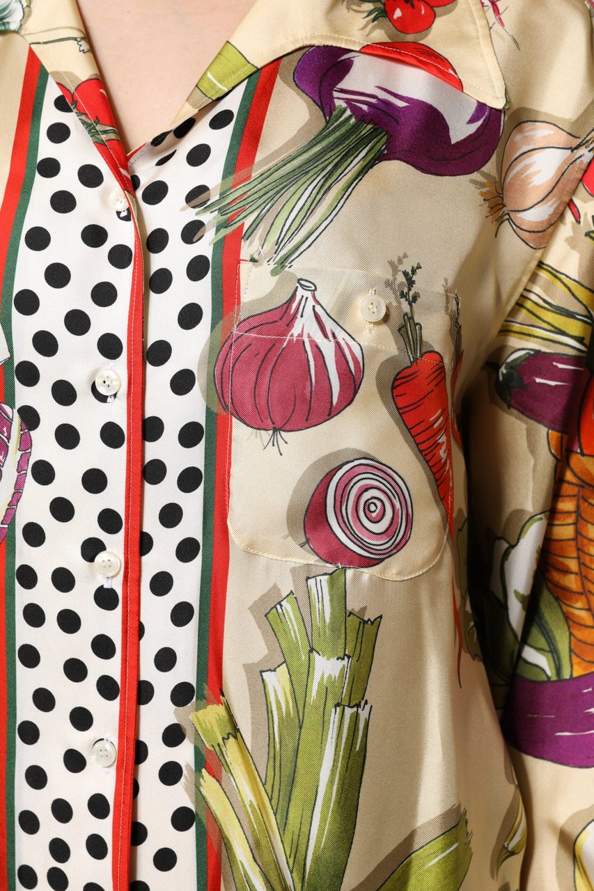 Dolce & Gabbana Multicolor Vegetables Silk Long Sleeves Top Divers
