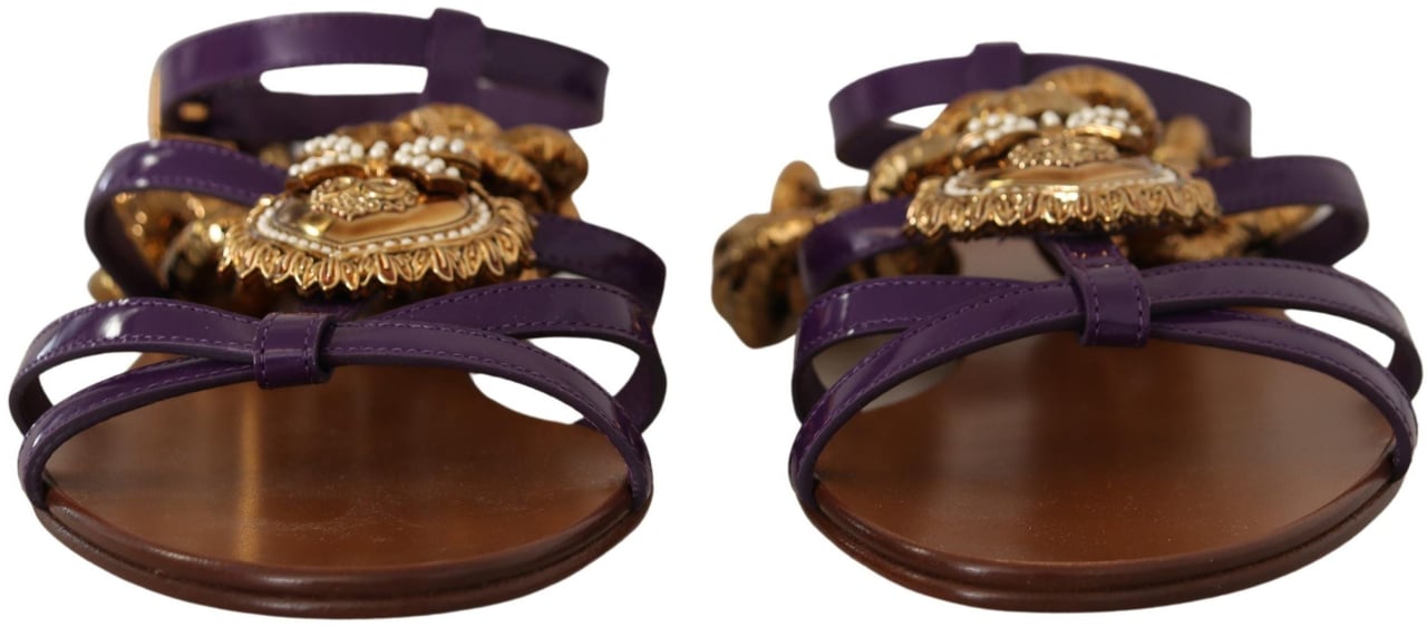 Dolce & Gabbana Purple Leather Devotion Flats Sandals Shoes Goud