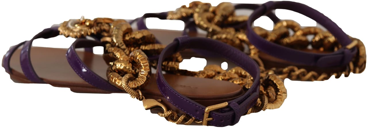 Dolce & Gabbana Purple Leather Devotion Flats Sandals Shoes Goud