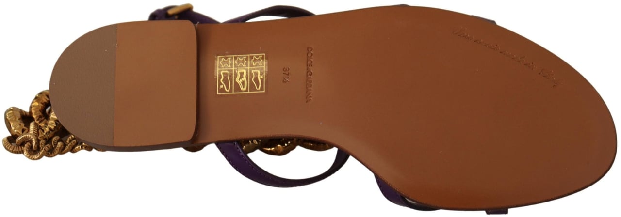 Dolce & Gabbana Purple Leather Devotion Flats Sandals Shoes Goud