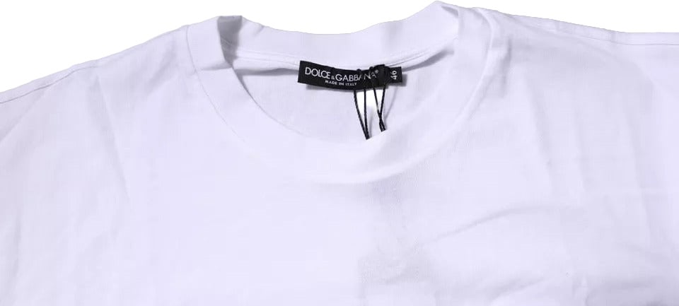 Dolce & Gabbana White Logo Patch Cotton Crew Neck T-shirt Wit