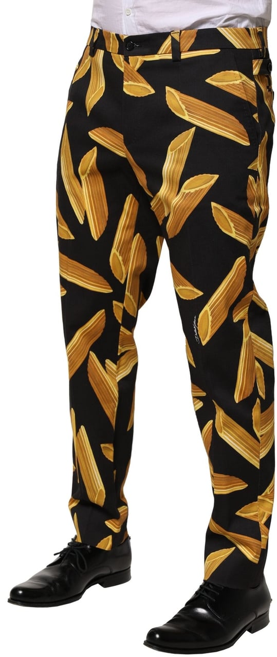 Dolce & Gabbana Black Pasta Print Tapered Men Pants Zwart