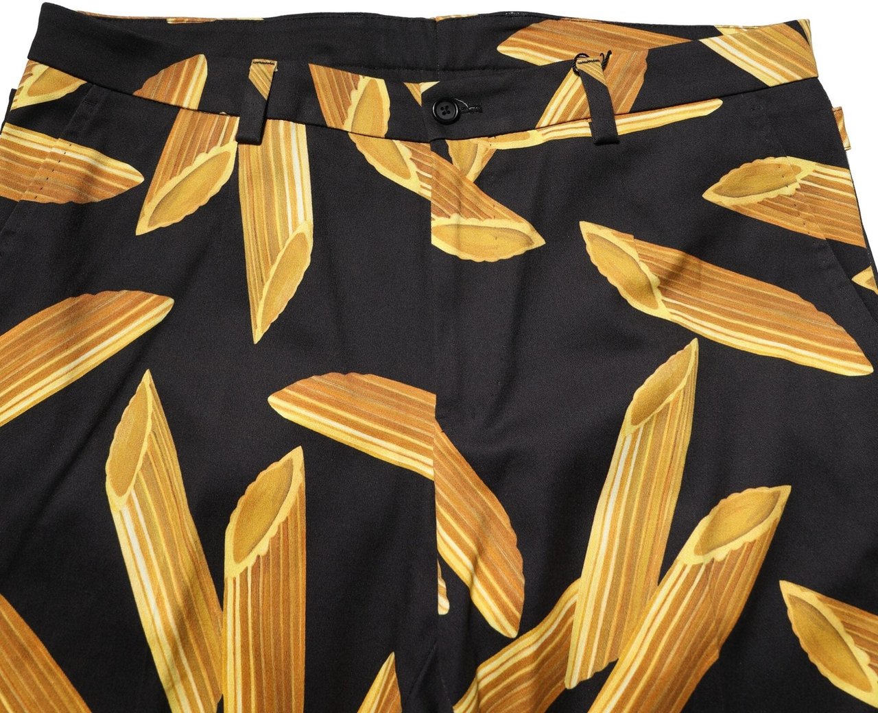 Dolce & Gabbana Black Pasta Print Tapered Men Pants Zwart
