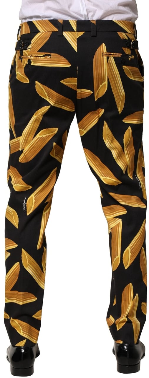 Dolce & Gabbana Black Pasta Print Tapered Men Pants Zwart
