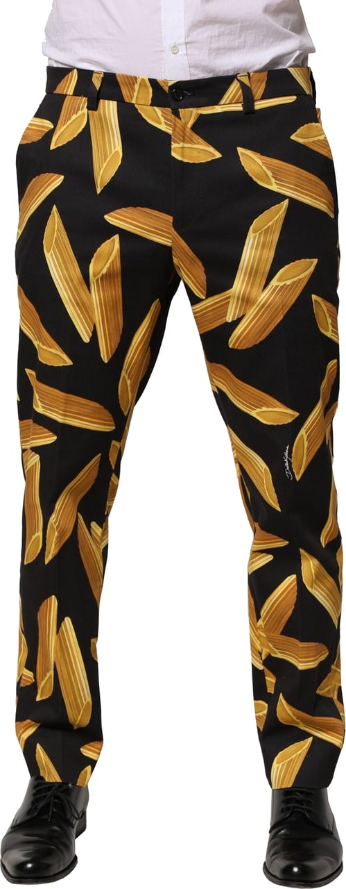 Dolce & Gabbana Black Pasta Print Tapered Men Pants Zwart