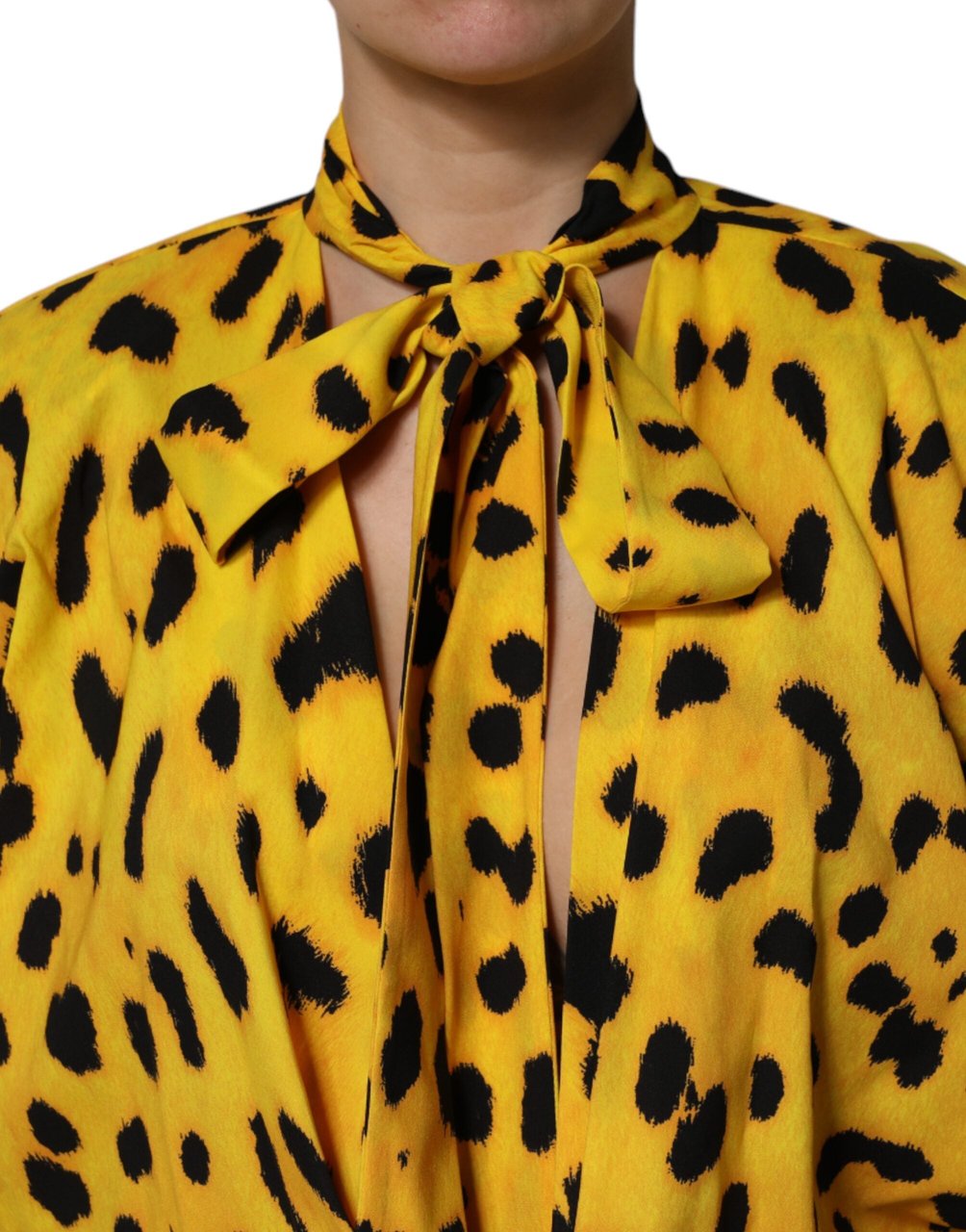 Dolce & Gabbana Yellow Leopard Long Sleeves Jumpsuit Dress Geel