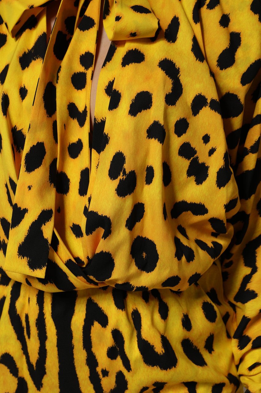 Dolce & Gabbana Yellow Leopard Long Sleeves Jumpsuit Dress Geel