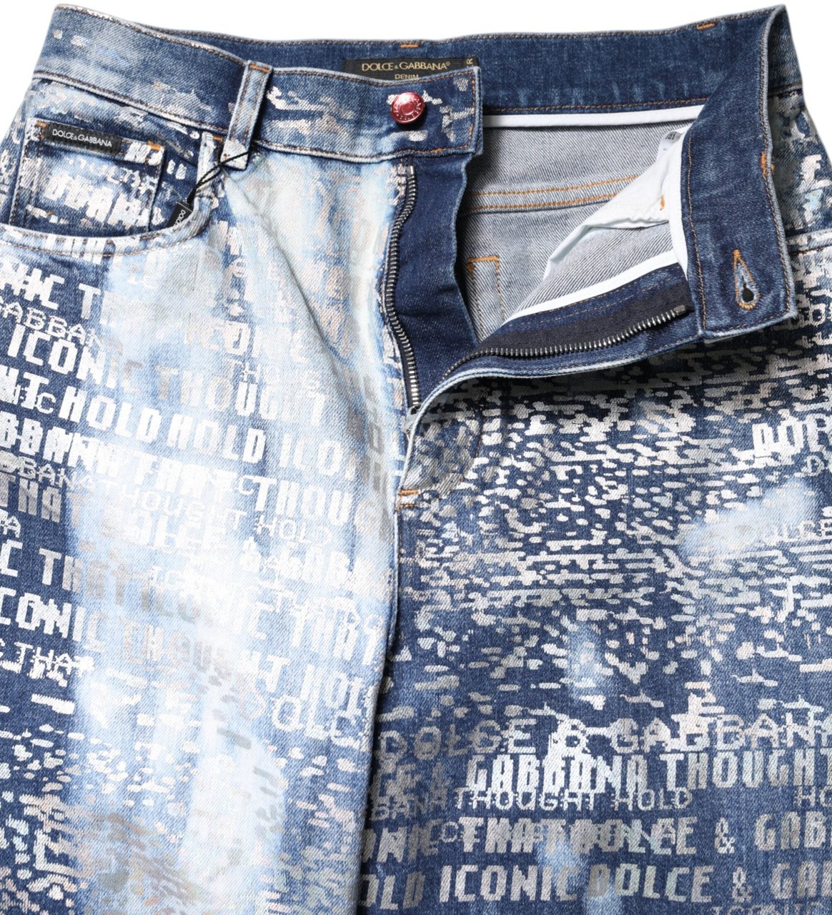 Dolce & Gabbana Blue Washed Print High Waist Denim Jeans Roze