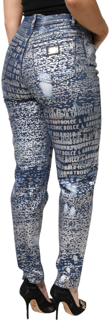 Dolce & Gabbana Blue Washed Print High Waist Denim Jeans Roze